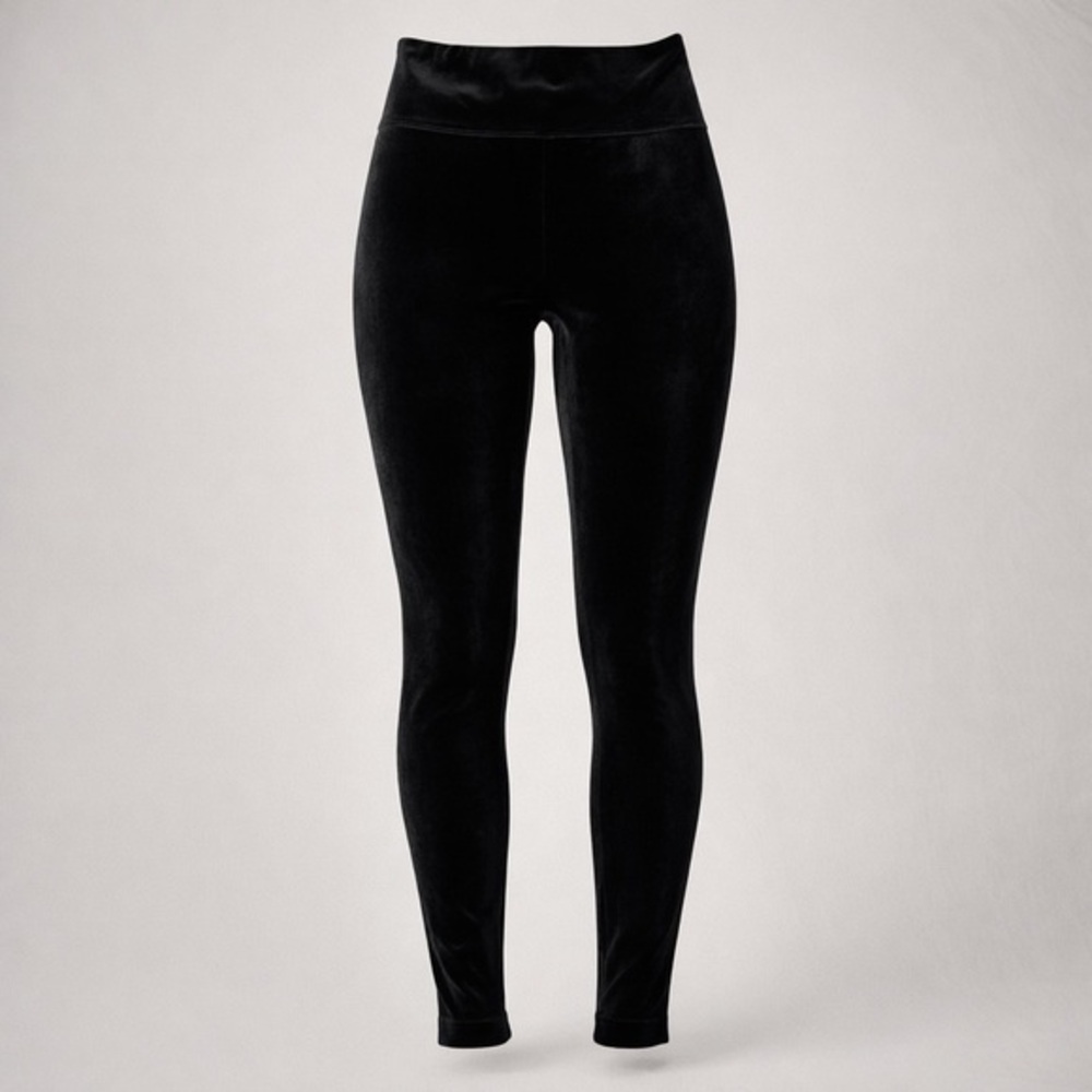 Spanx Leggings Womens Large Black Velvet High Rise Shapewear Stretch Pants